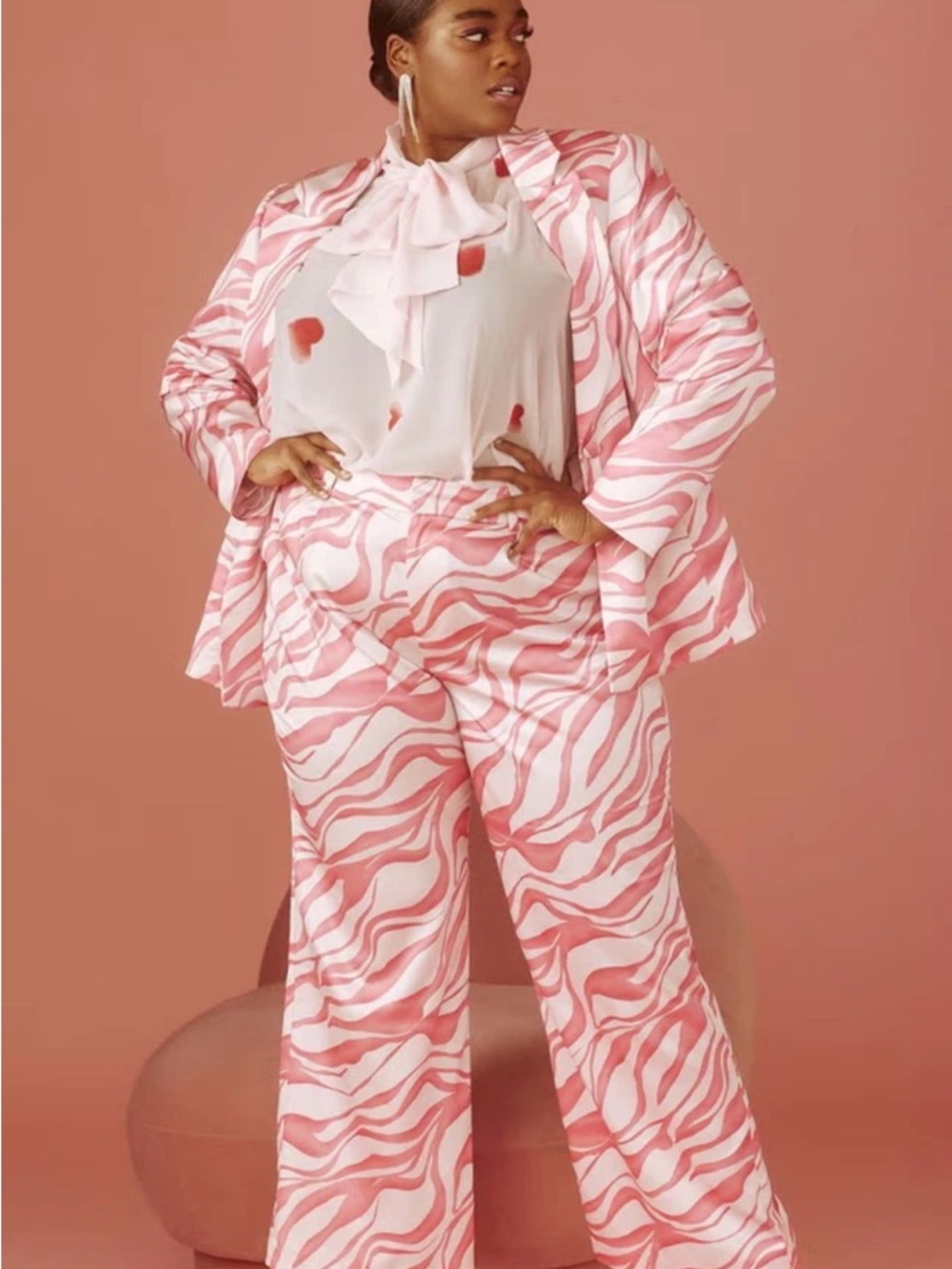 Eloquii Pink Tiger Crush Satin Blazer Pants Suit Set - 18 - EUC - DRY CLEANED